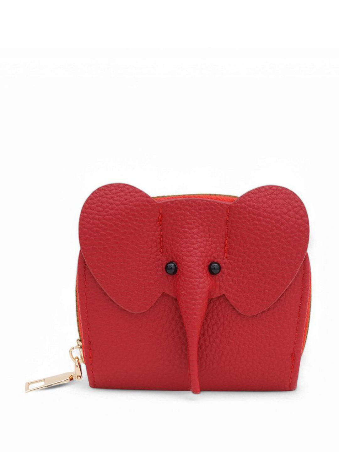 CLARABAE Women Geometric Textured The Red Elephant Shaped Faux Leather Zip-Around Wallet