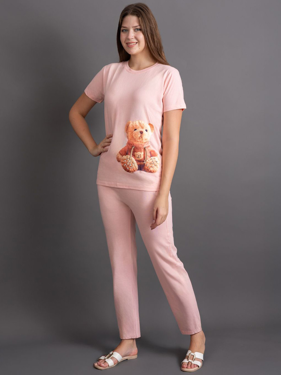 GRACIT Women Printed Round NeckNight suit