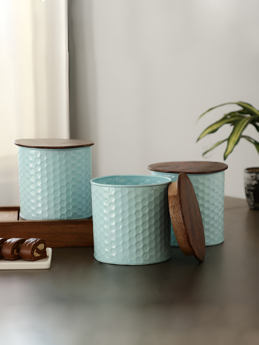 Maison Modern Blue 3 Pcs Easy To Clean Storage Tea Sugar Coffee Jar Containers