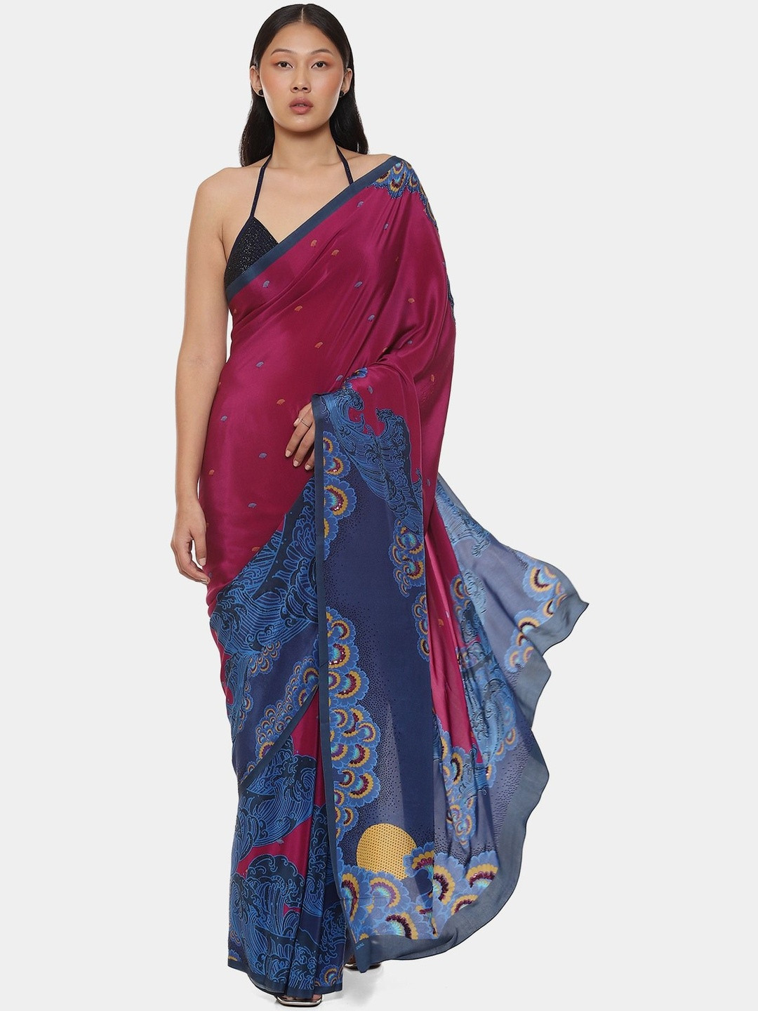 Satya Paul Ethnic Motifs Sequinned Pure Crepe Saree