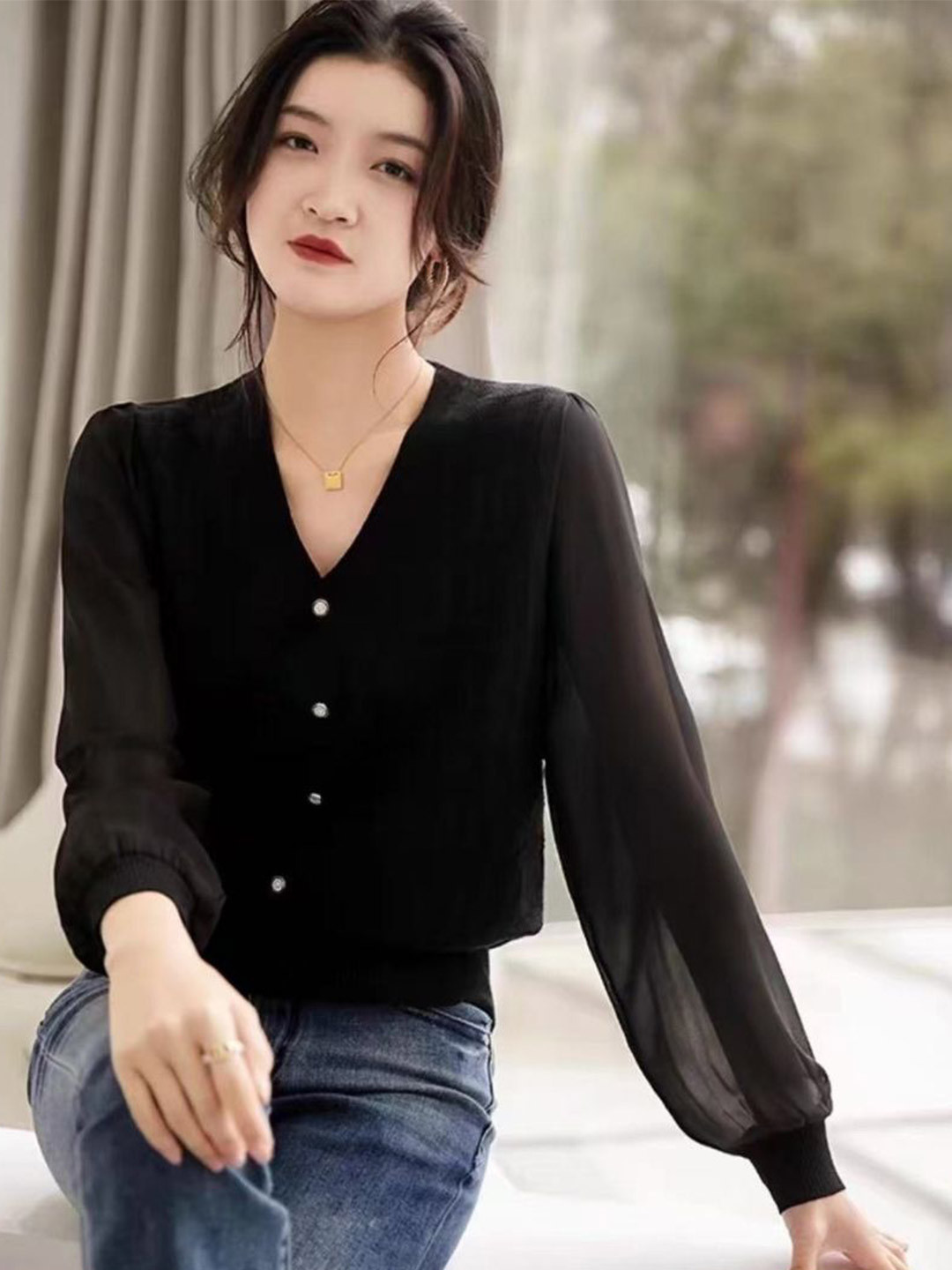 StyleCast Women Solid V-Neck Long Sleeves Loose Fit Front-Open Sweaters