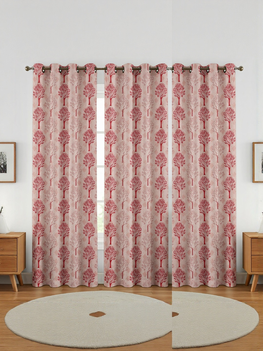 GEET CREATIONS Sprit-Vat Pink & Red 3 Pieces Printed Room Darkening Long Door Curtains