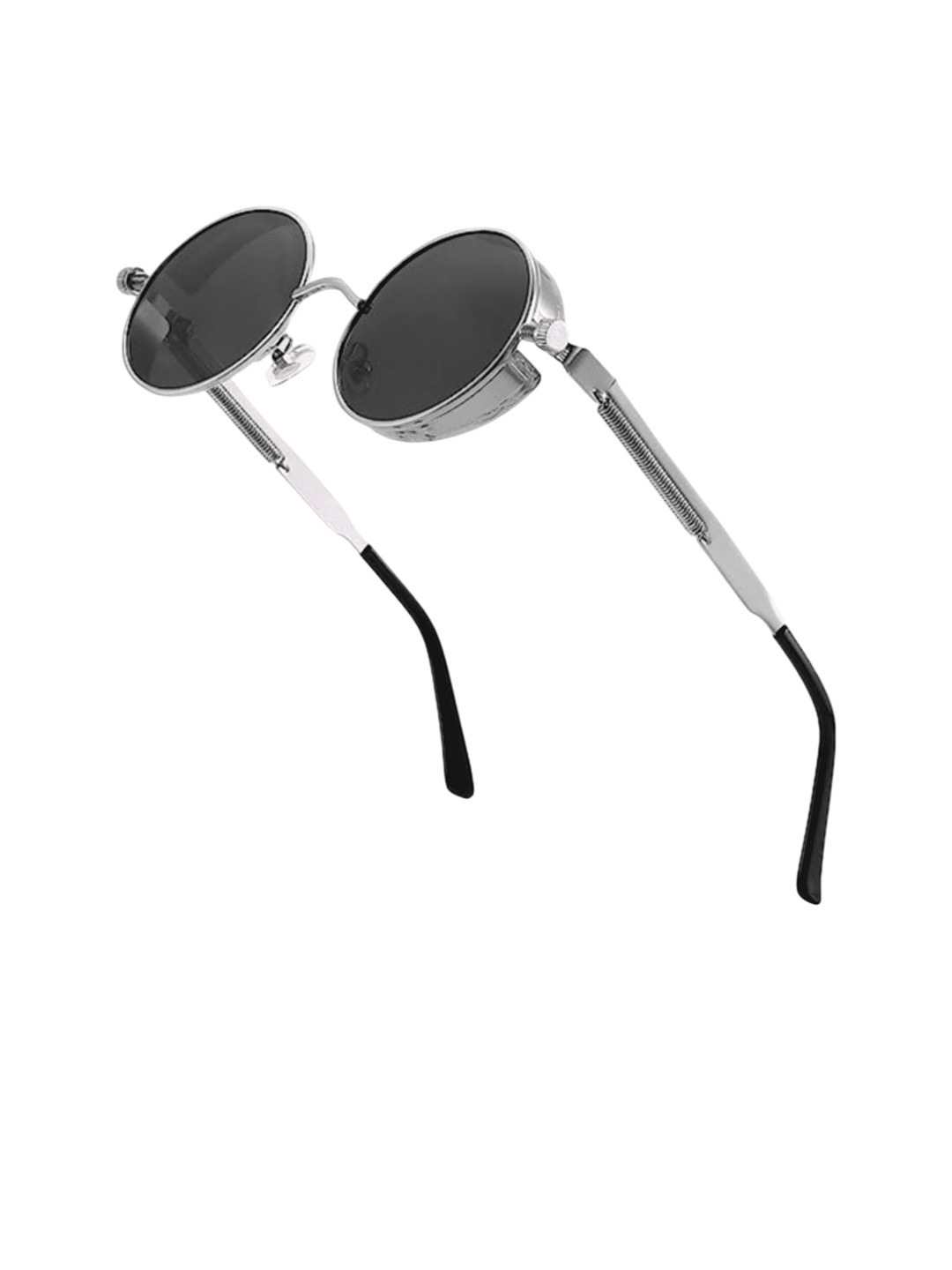 SPADEACES Unisex Round Sunglasses With Adjustable Lens Modes Steampunk Silver Black -05
