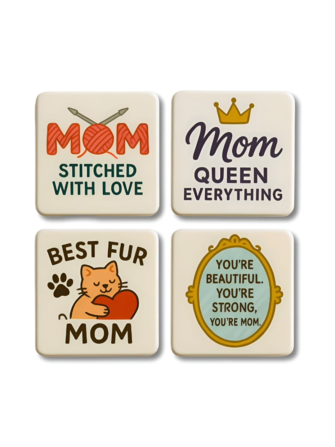 GIFTODAY Set  Of 4 White & Black Mom Queen Everything Printed Fridge Magnets