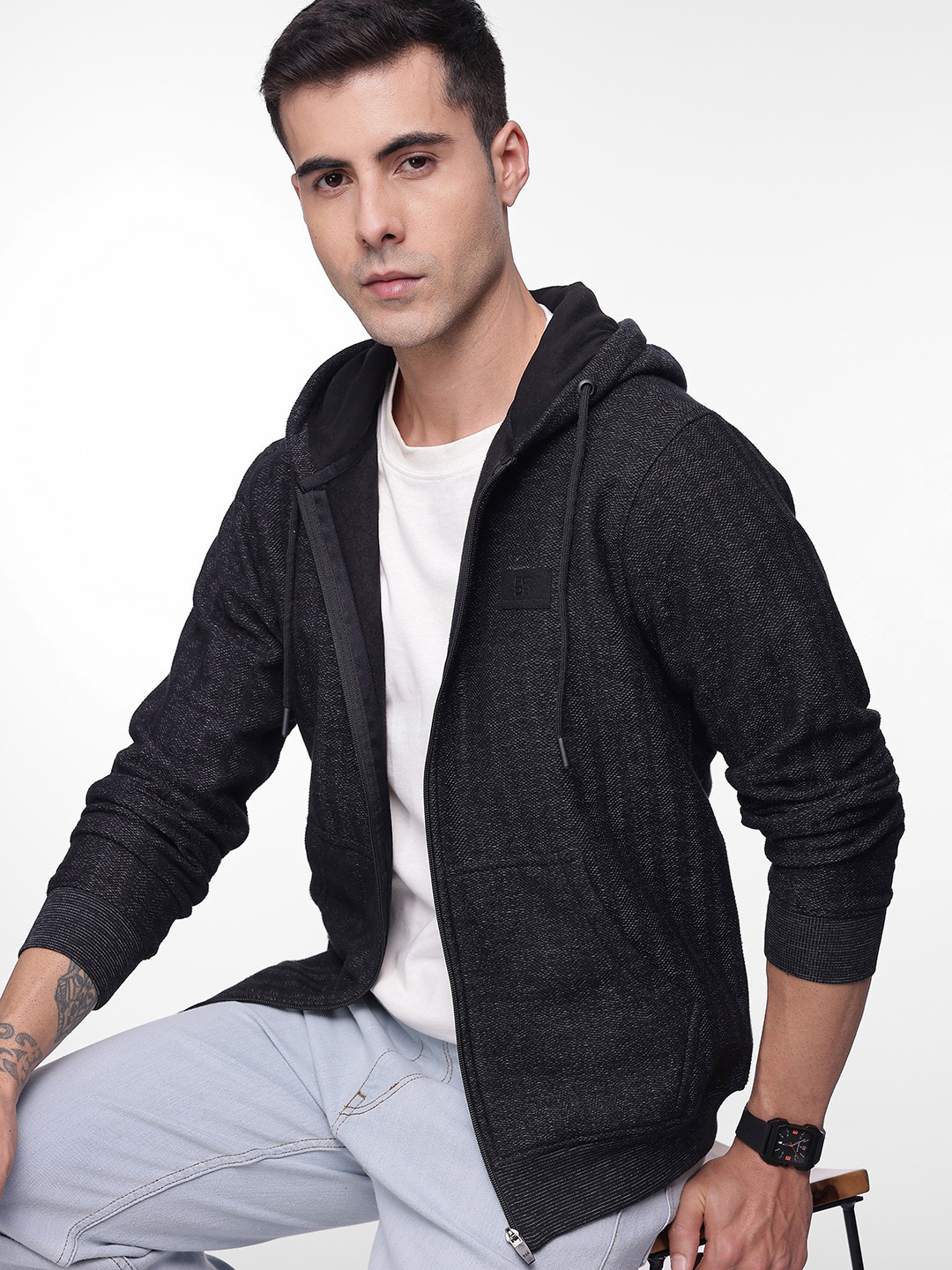 French Connection Men's Textured Hooded Sweatshirt