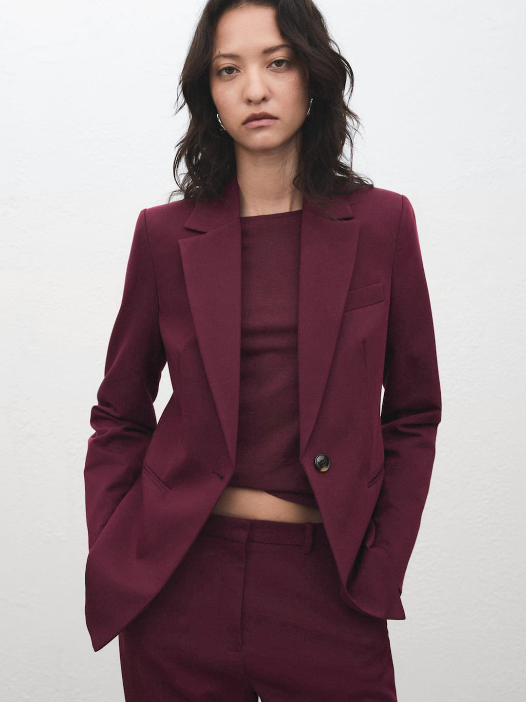 MANGO Twill Weave Notched Lapel Collar Single-Breasted Regular Fit Formal Blazer
