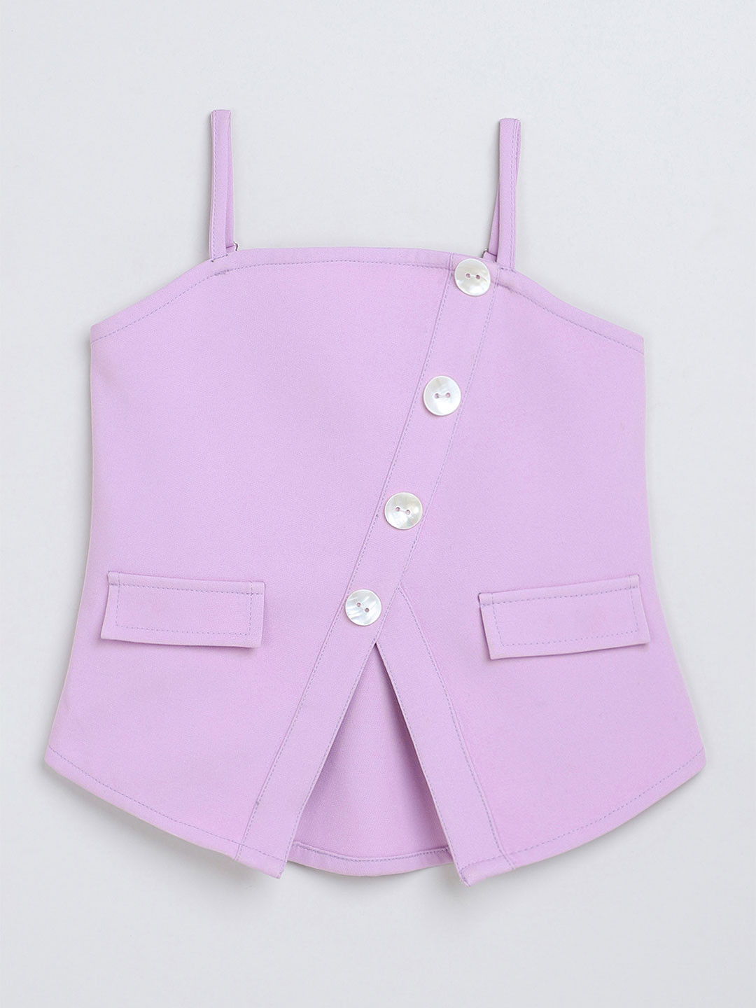 taffykids Girls Solid Stripe Shoulder Straps Regular Tops