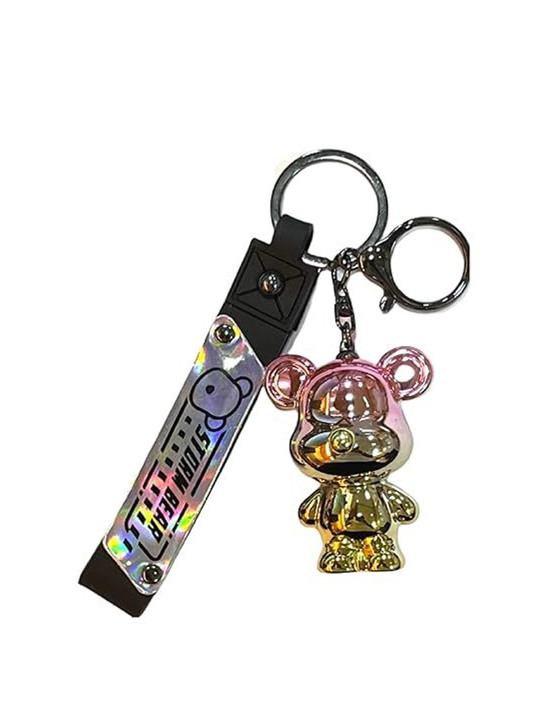 AUGEN Monochrome Mirrored Metallic Teddy Bear Key Chain