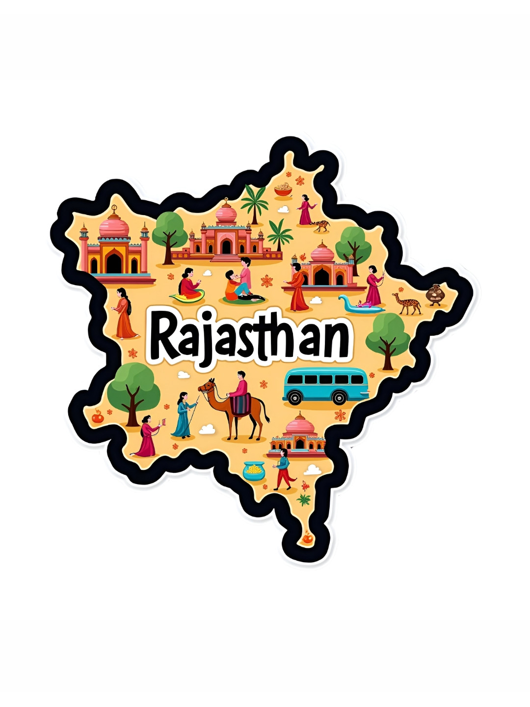 GIFTODAY Beige & Black Rajasthan Printed Fridge Magnets