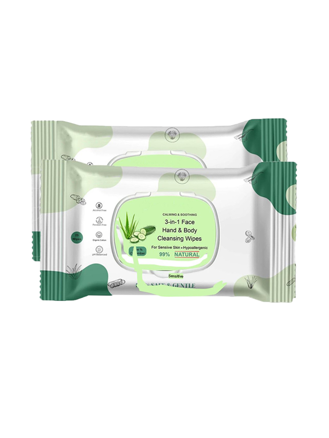 CURSIVE Set Of 2 Aloe Cucumber Face & Body Refreshing Wet Wipes - 25 Pcs Each