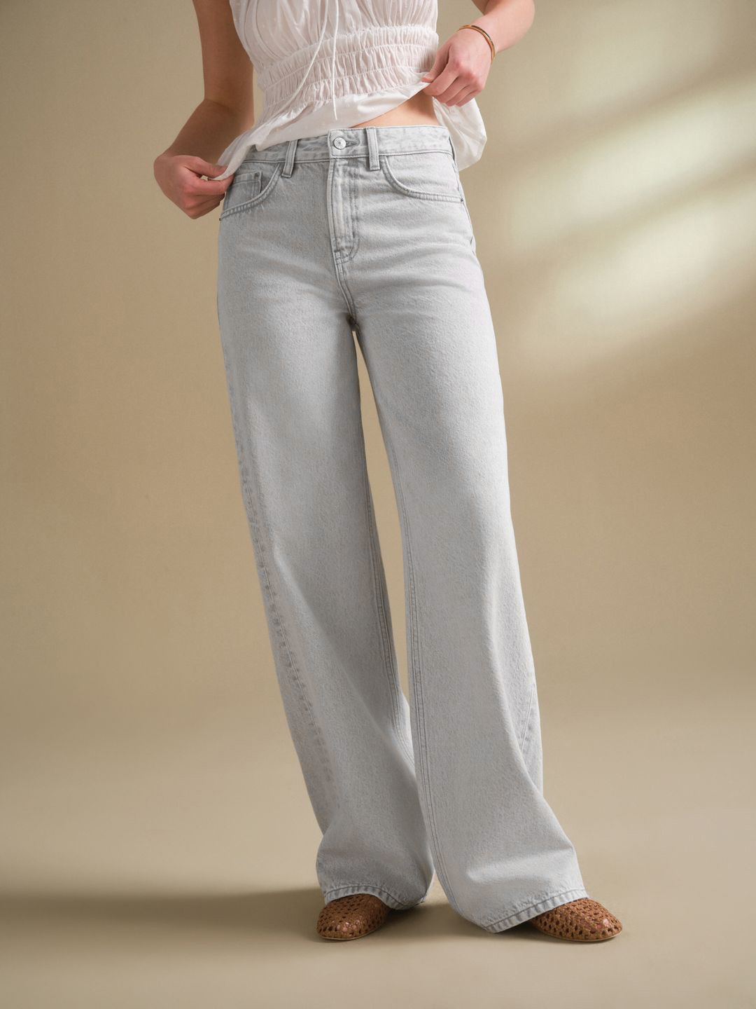 NEXT Women High-Rise Wide Leg PureCotton Jeans