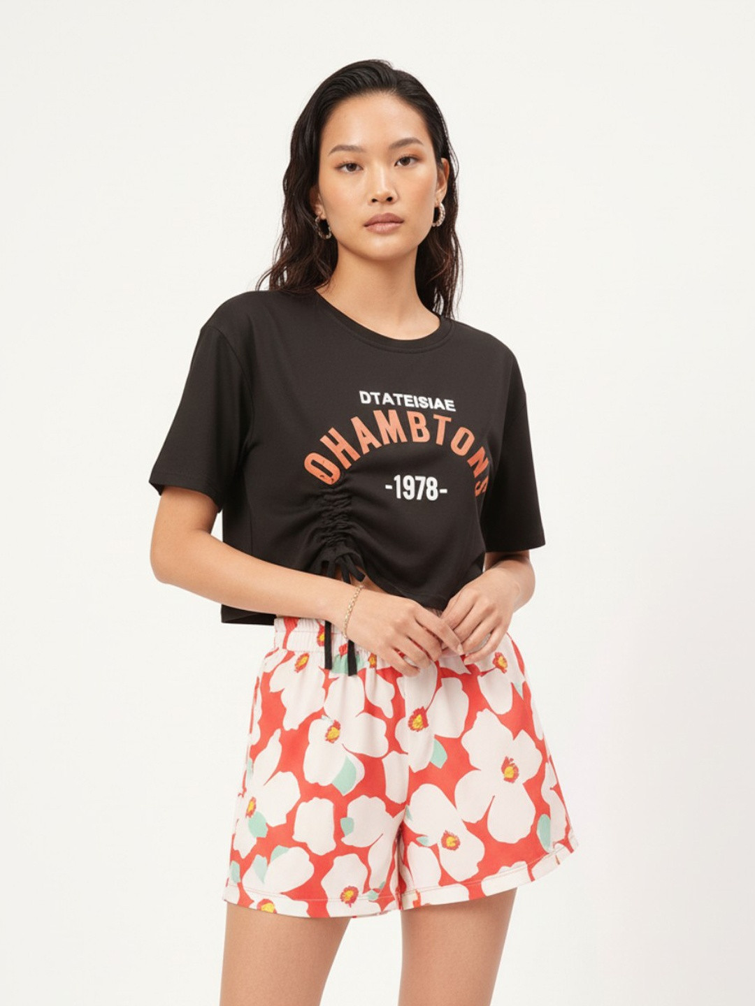 DressBerry Grunge Groove Typo Print Ruched Top