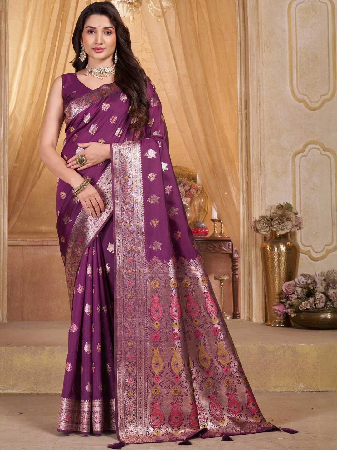 Garden Vareli Ethnic Motifs Woven Design Zari Saree and Unstitched Blouse Piece