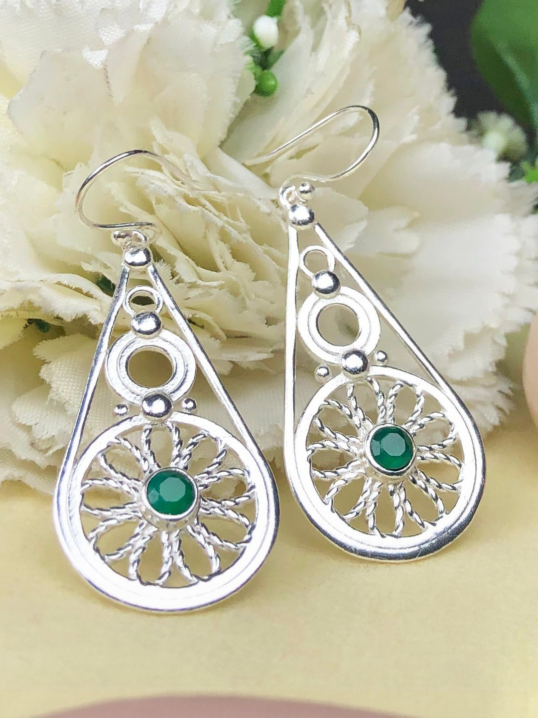 Zhupuk Women Teardrop Shaped Gemstone Drop Earrings