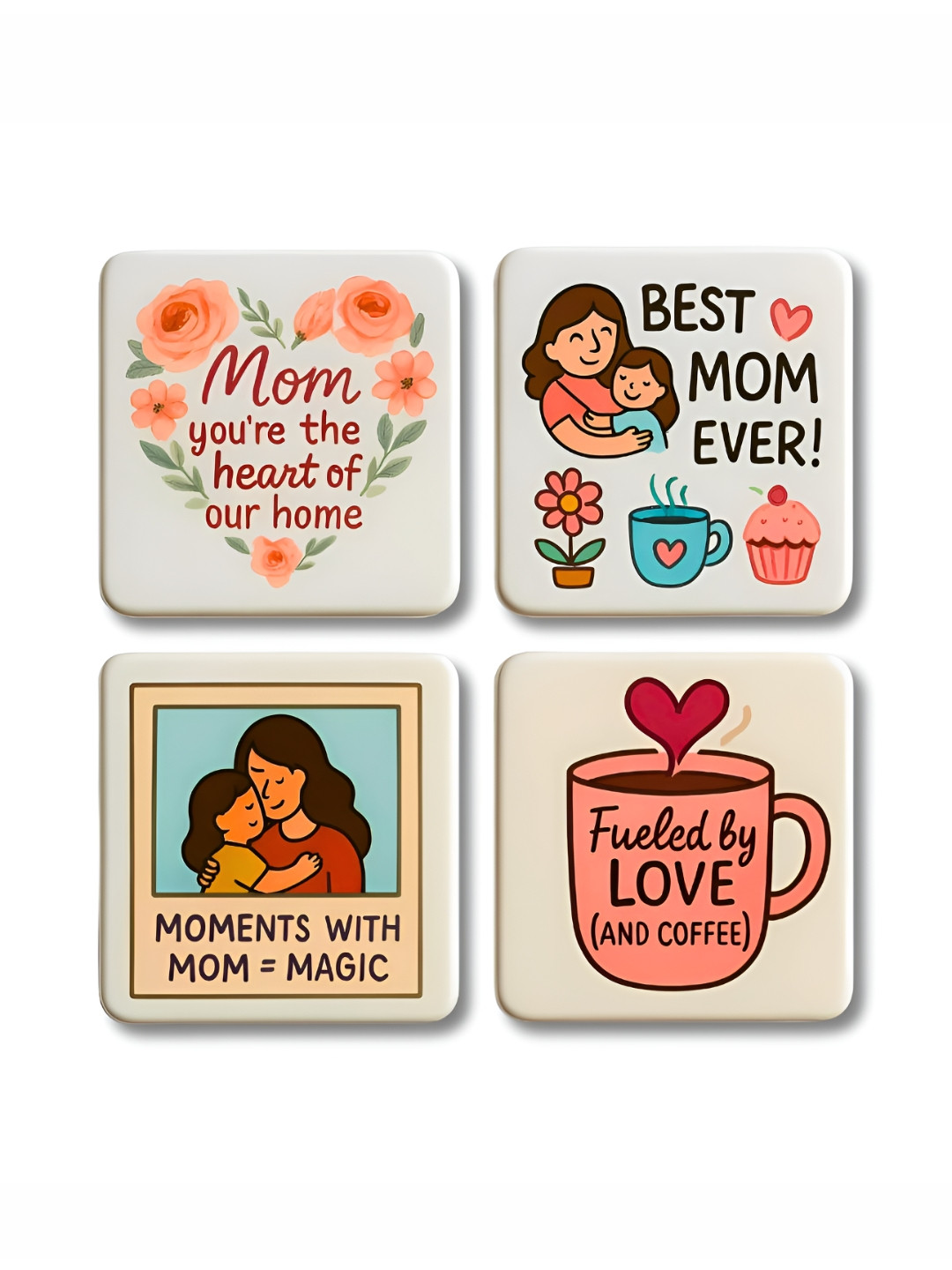 GIFTODAY Set Of 4 White & Pink Printed Decorative Magnets