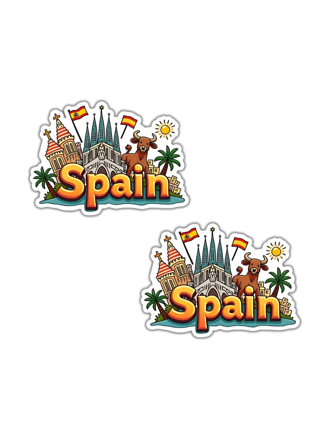 GIFTODAY Set Of 2 White & Yellow Spain Printed Decorative Magnets