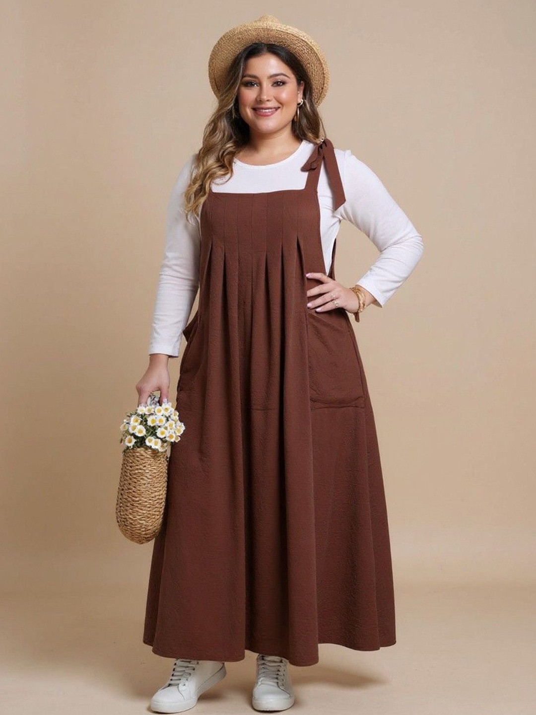 DressBerry Curve Women Square Neck Pinafore Maxi Dress
