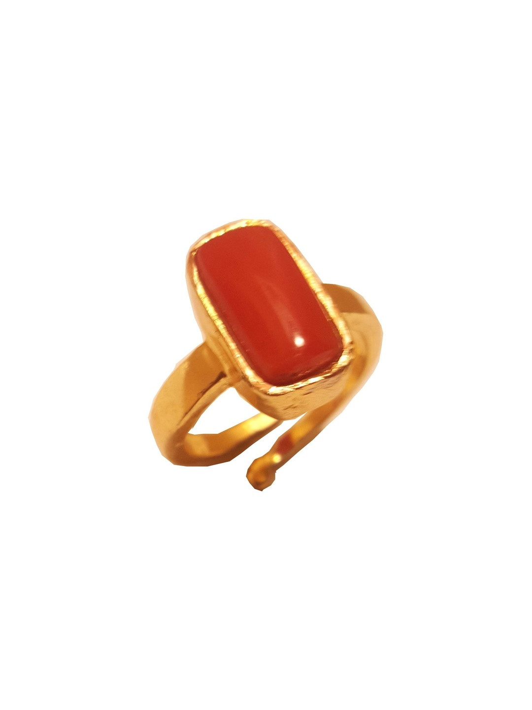 RAVIOUR LIFESTYLE Unisex Gold Plated 5.07 Ratti Coral Studded Finger Ring