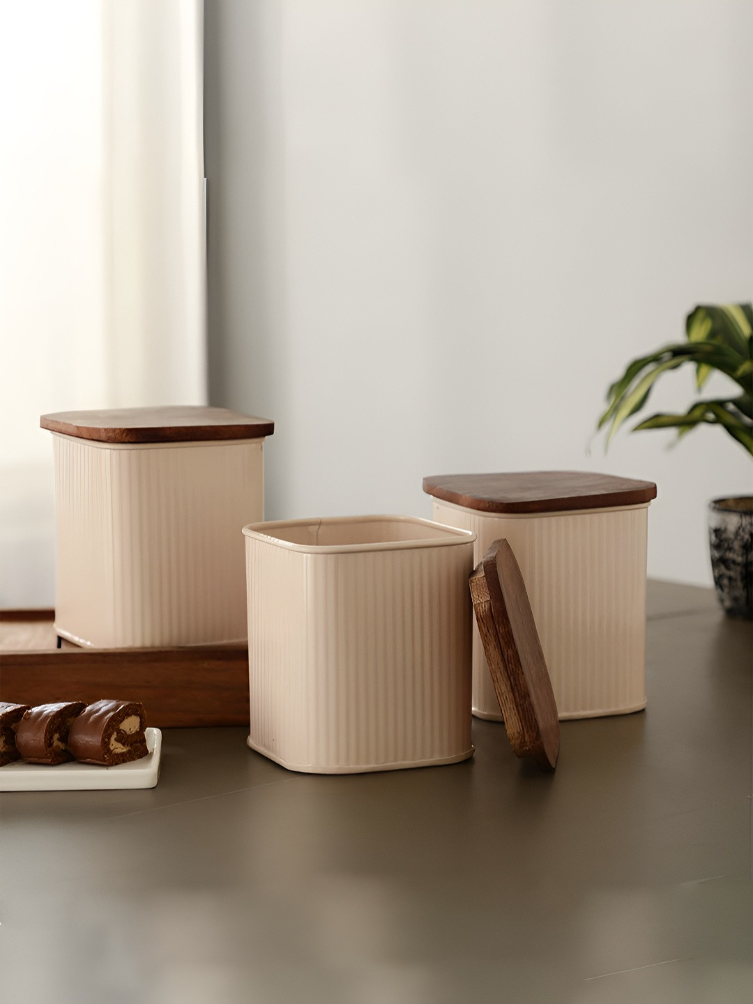 Maison Modern Off White 3 Pcs Easy To Clean Storage Tea Sugar Coffee Jar Containers