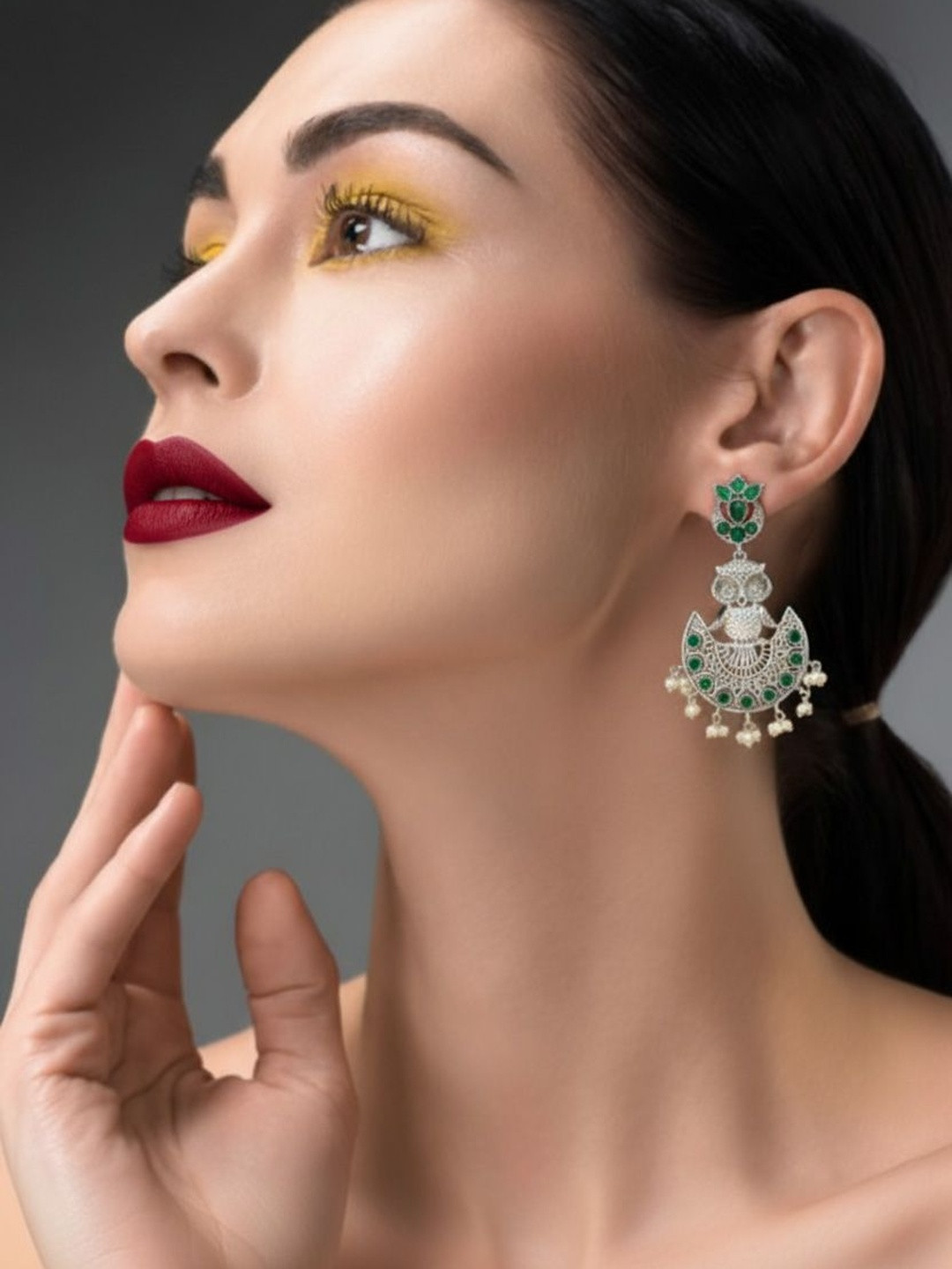 ASIDEA Women Crescent Shaped Post and Back Closure Kundan Drop Earrings