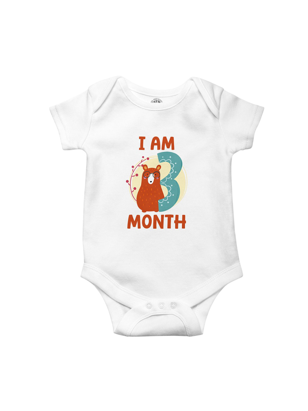 THE PRINT PLATTER Kids I Am Three Month Printed Ultra bio wash & Envelope Neck Bodysuit