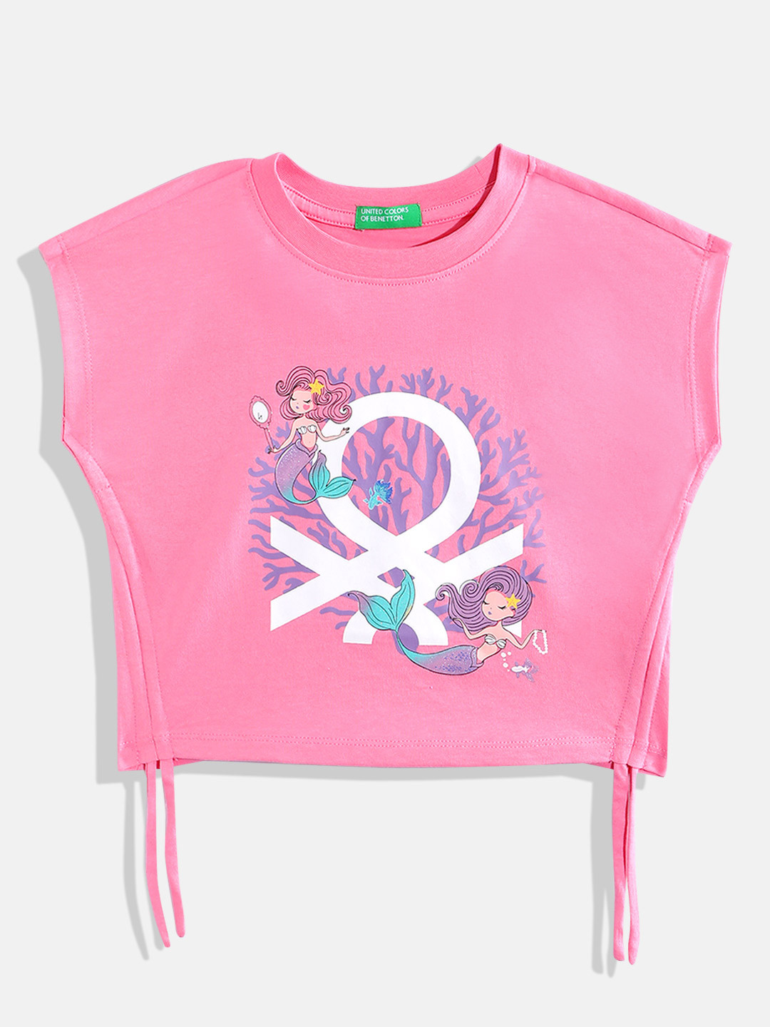 United Colors of Benetton Brand Logo Graphic Printed Sleeveless Pure Cotton Tshirt