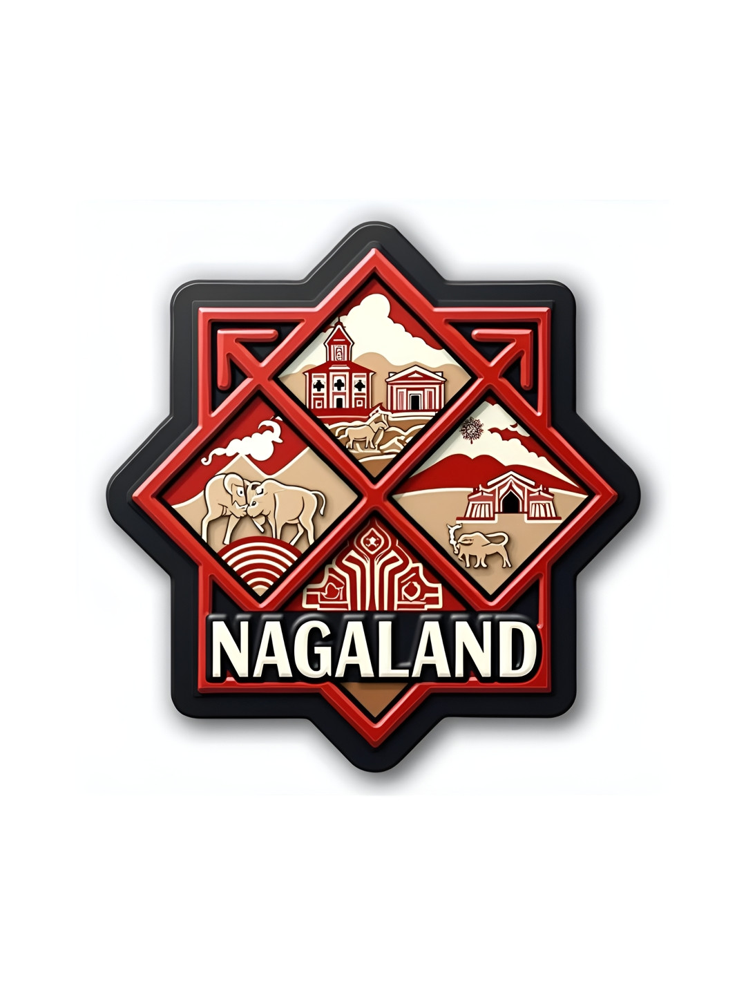 GIFTODAY Red Nagaland Printed Fridge Magnet