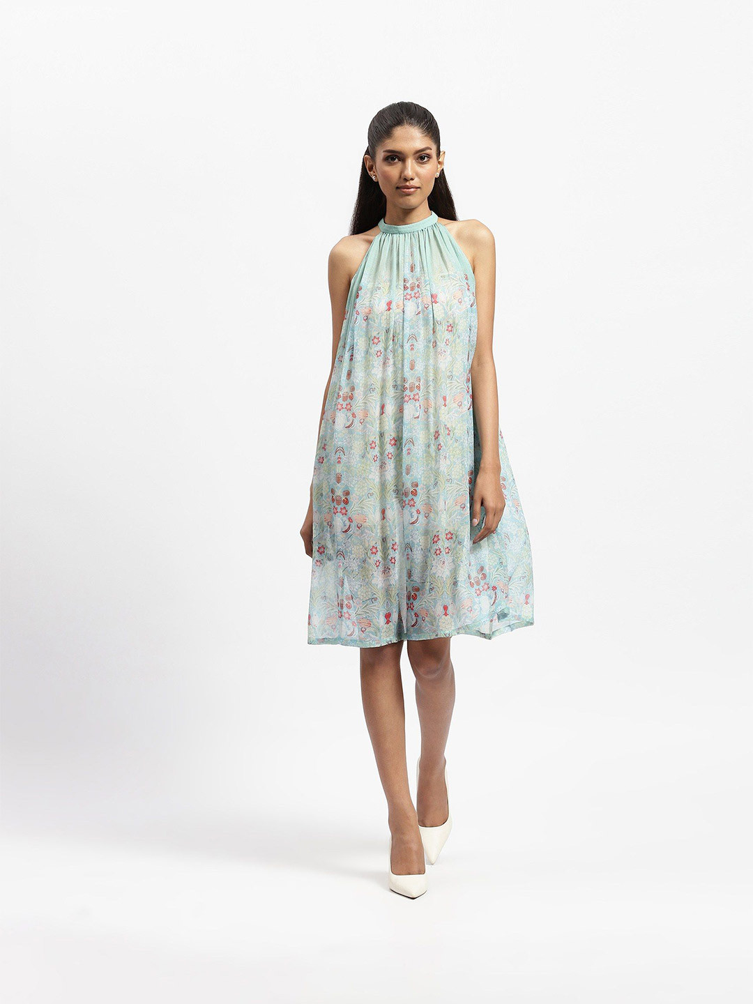 Satya Paul Women Floral Printed Halter Neck Shift Dress