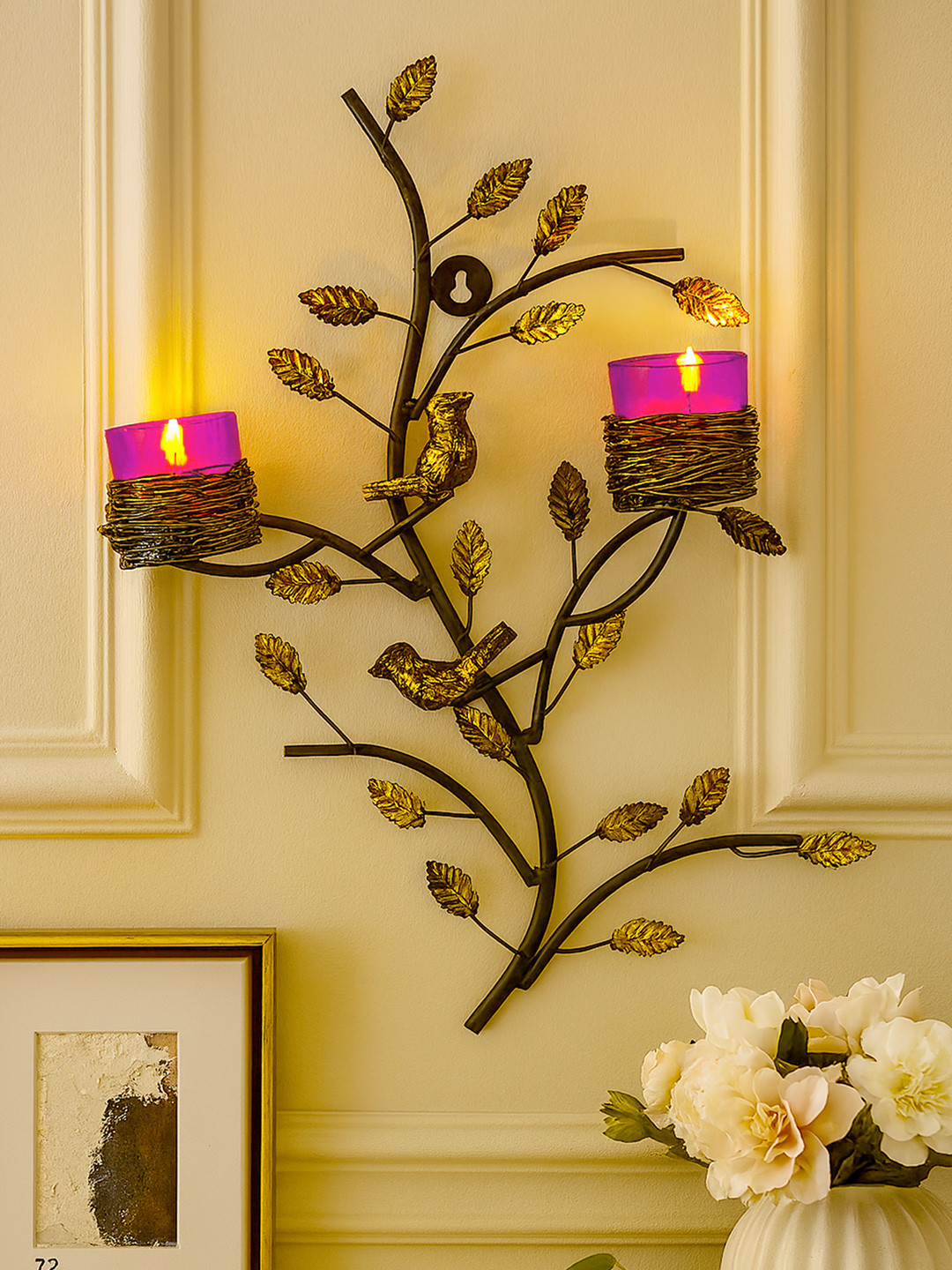 Homesake Rose Gold & Copper-Toned Hand Crafted Bird Nest Floral Candle Holder