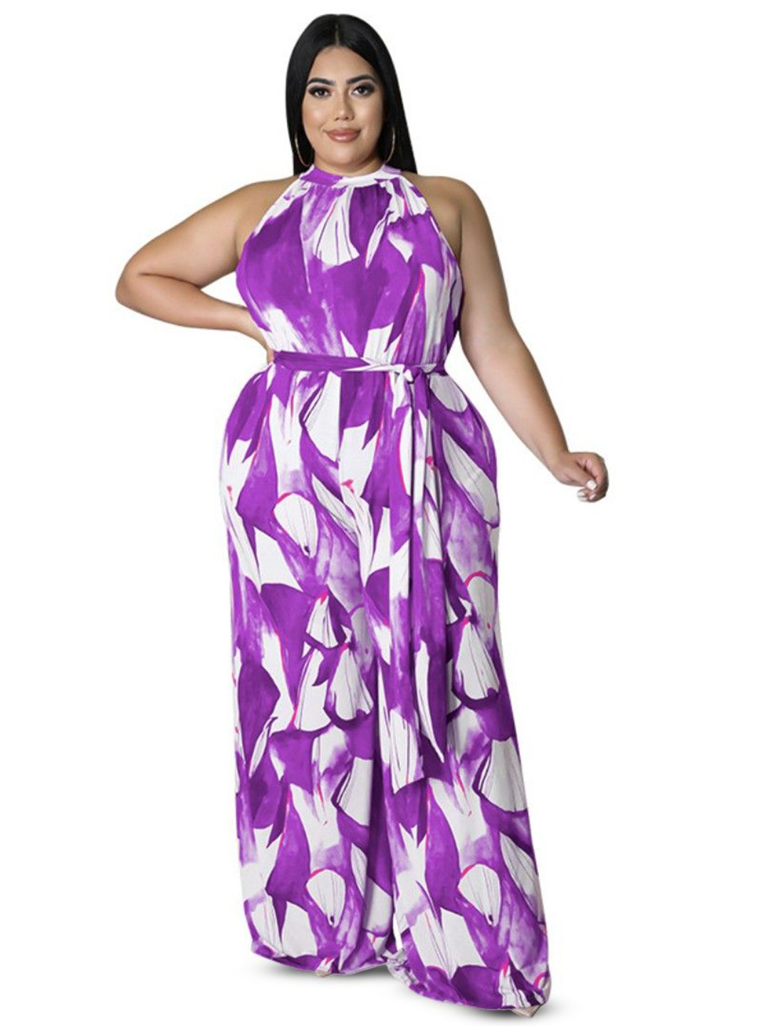 DressBerry Curve Women Plus Size Print Halter Neck Maxi Dress