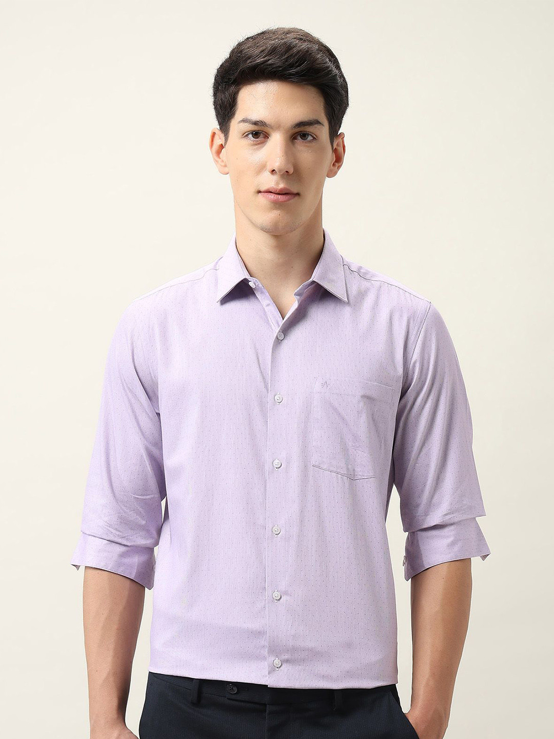 Arrow Ceremony Men Liberty Classic Fit Textured Spread Collar Cotton Formal Shirt