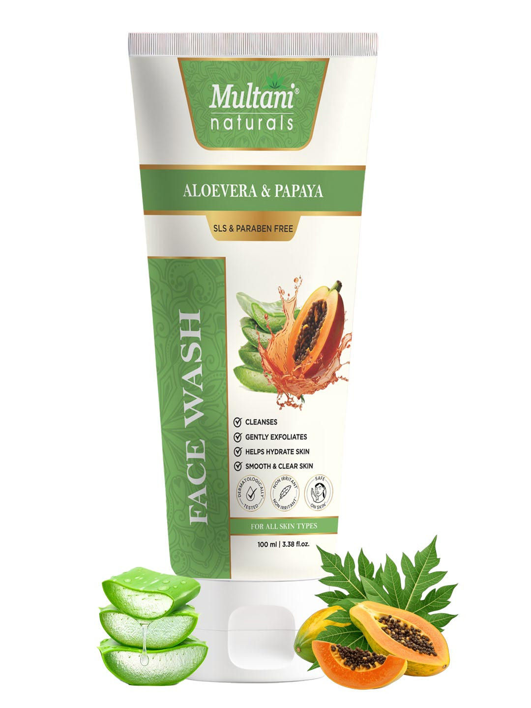 Multani Naturals Aloe Vera & Papaya Face Wash For Smooth & Clean Skin - 100 ml