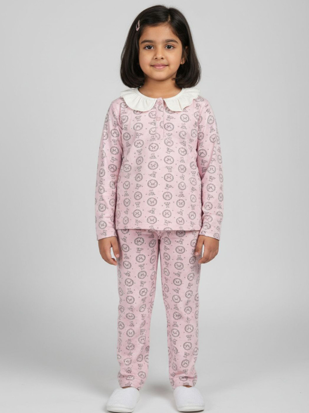 Biglilpeople Girls Printed Night Suit with White Collar