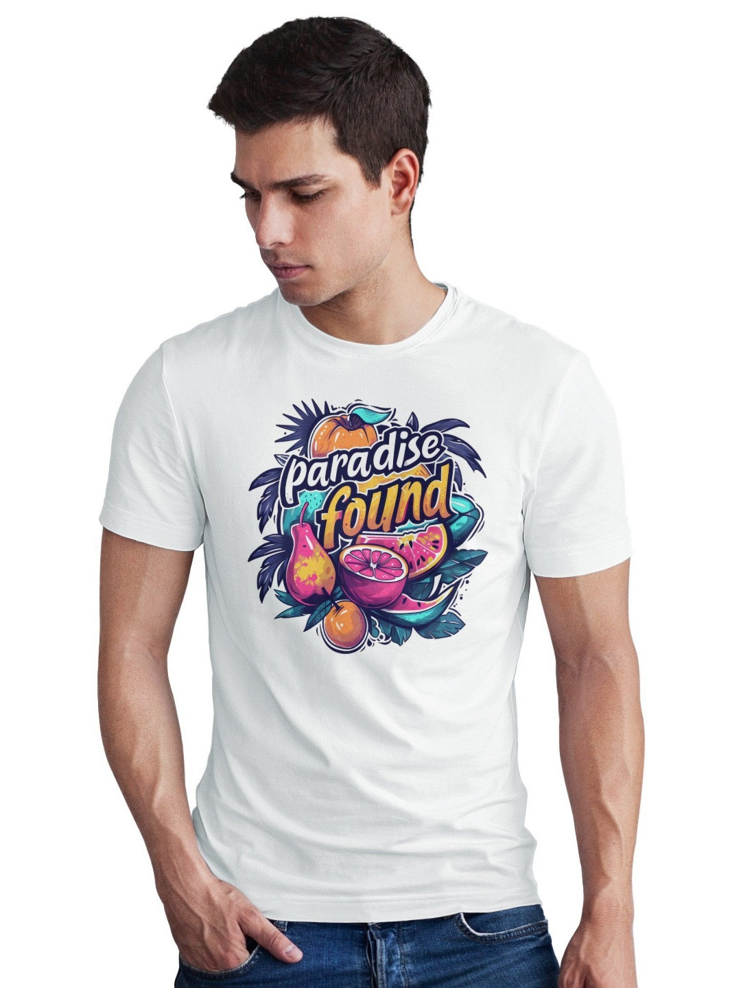 Seekbuylove Men Bio Finish Paradise Found Round Neck Pure Cotton T-shirt