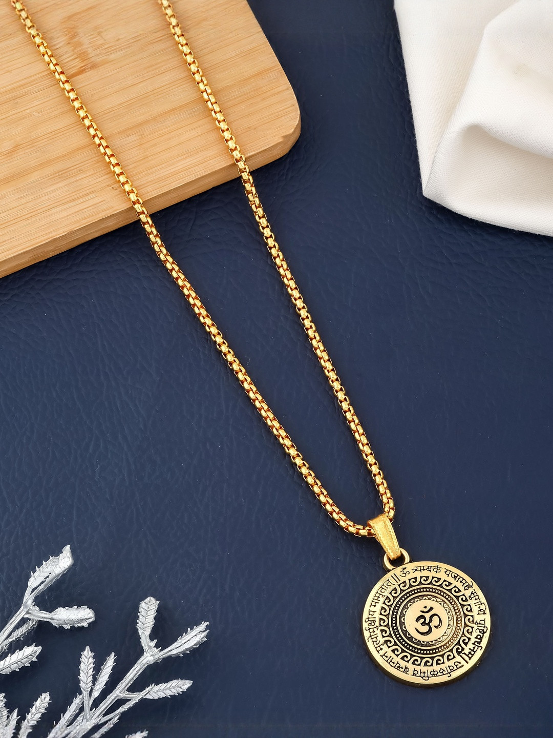 MK gallery Rhodium-Plated Circular Pendants with Chains