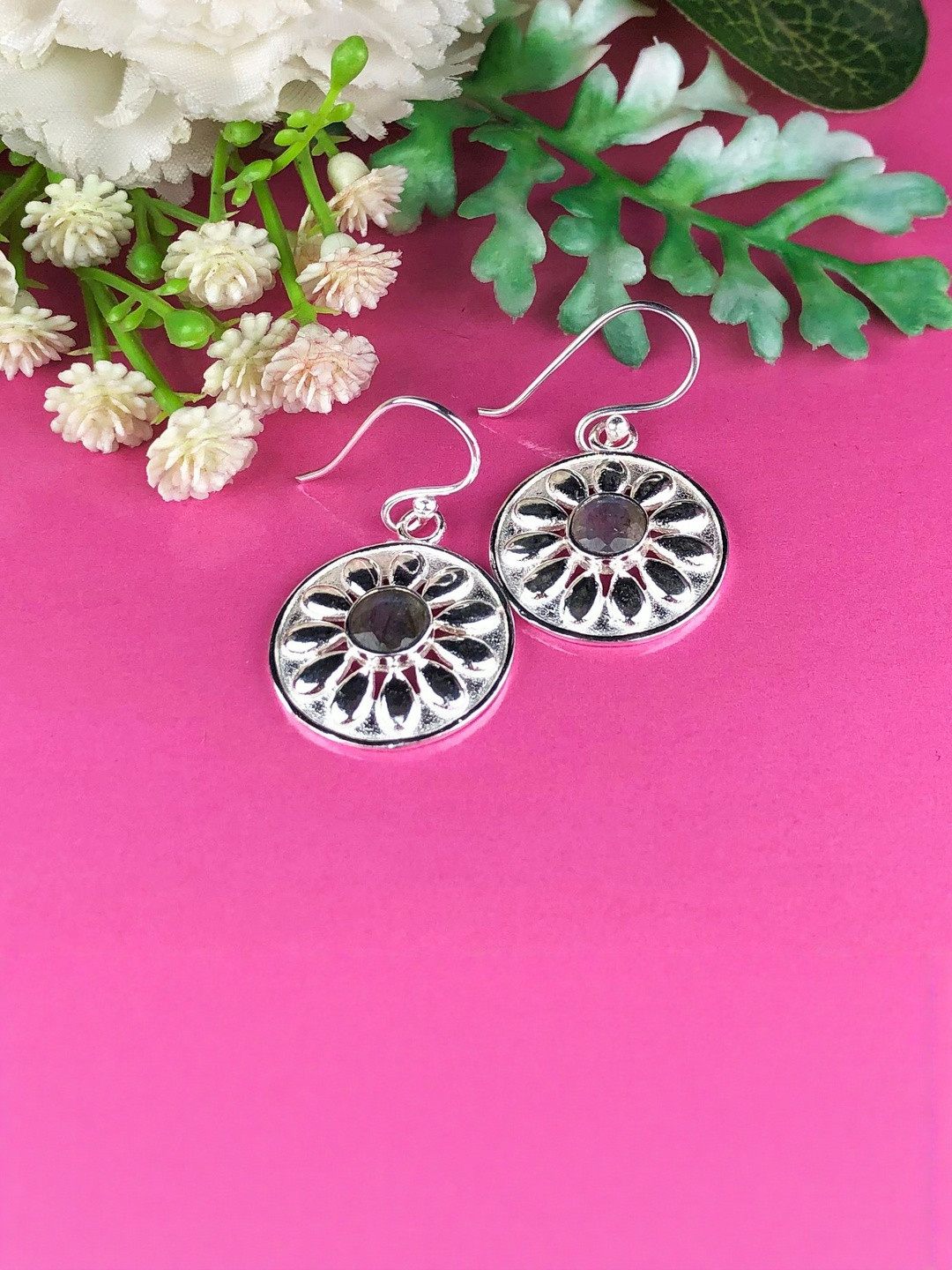 Zhupuk Women Floral Crystals Handcrafted Drop Gemstone Earrings