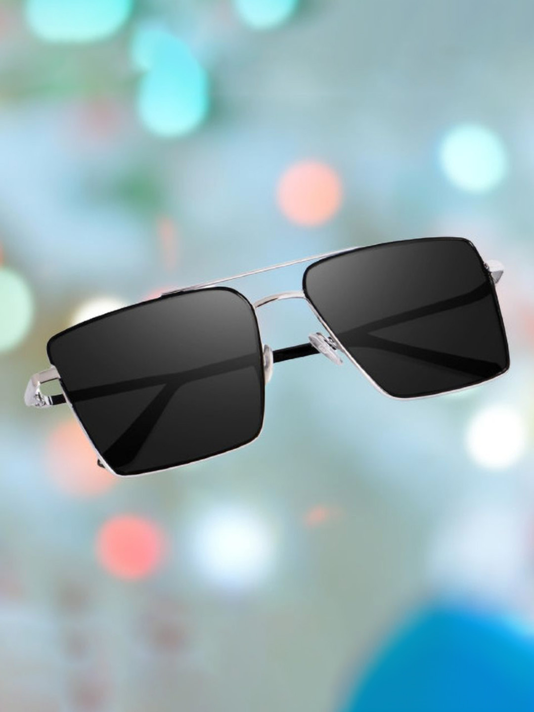 SPADEACES Square Sunglasses With UV Protected Lens HQ SILVER BLACK SQUARE -102_20_11