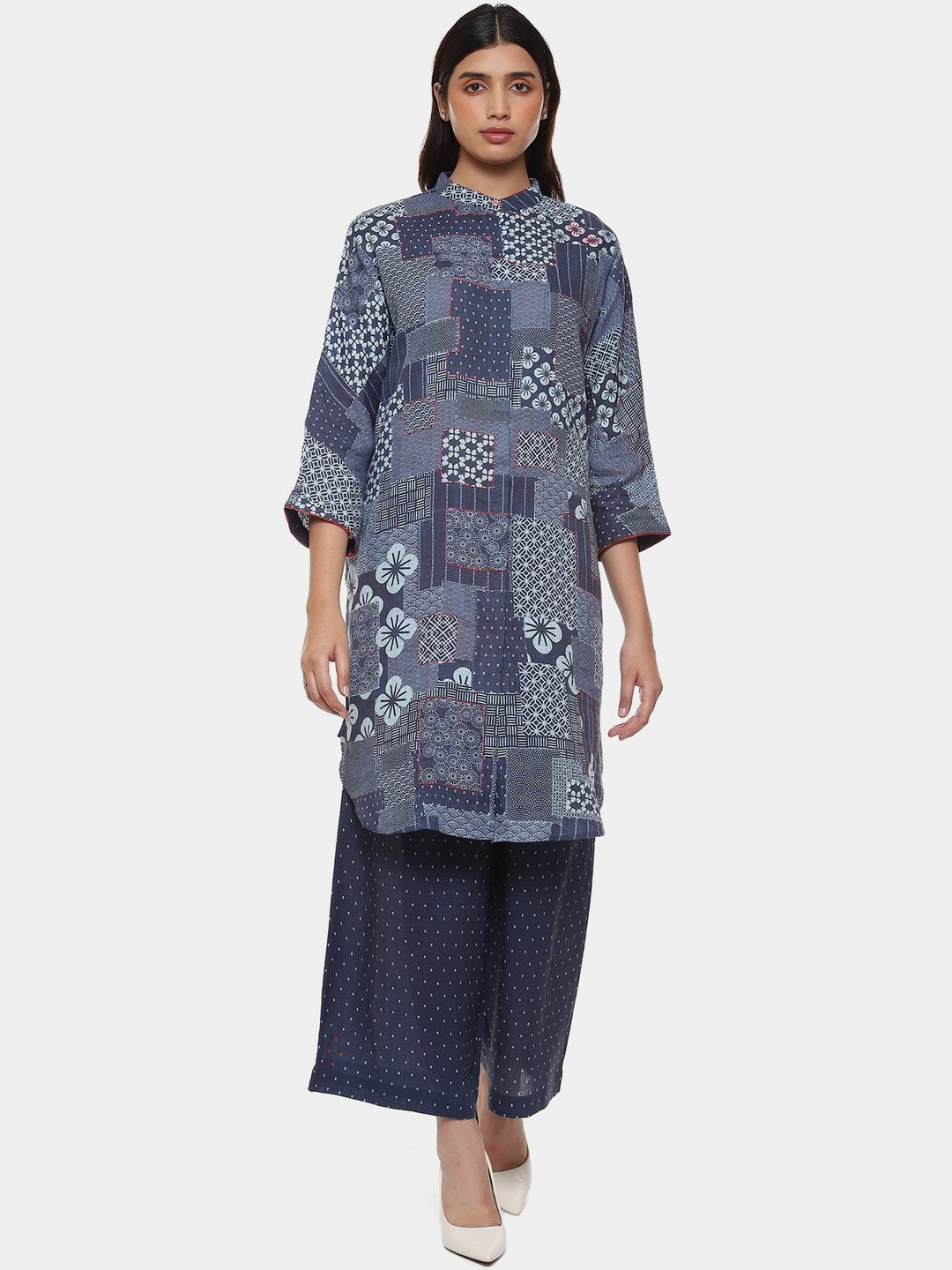 Satya Paul Women Ethnic Motifs Printed Linen Kurta with Palazzo