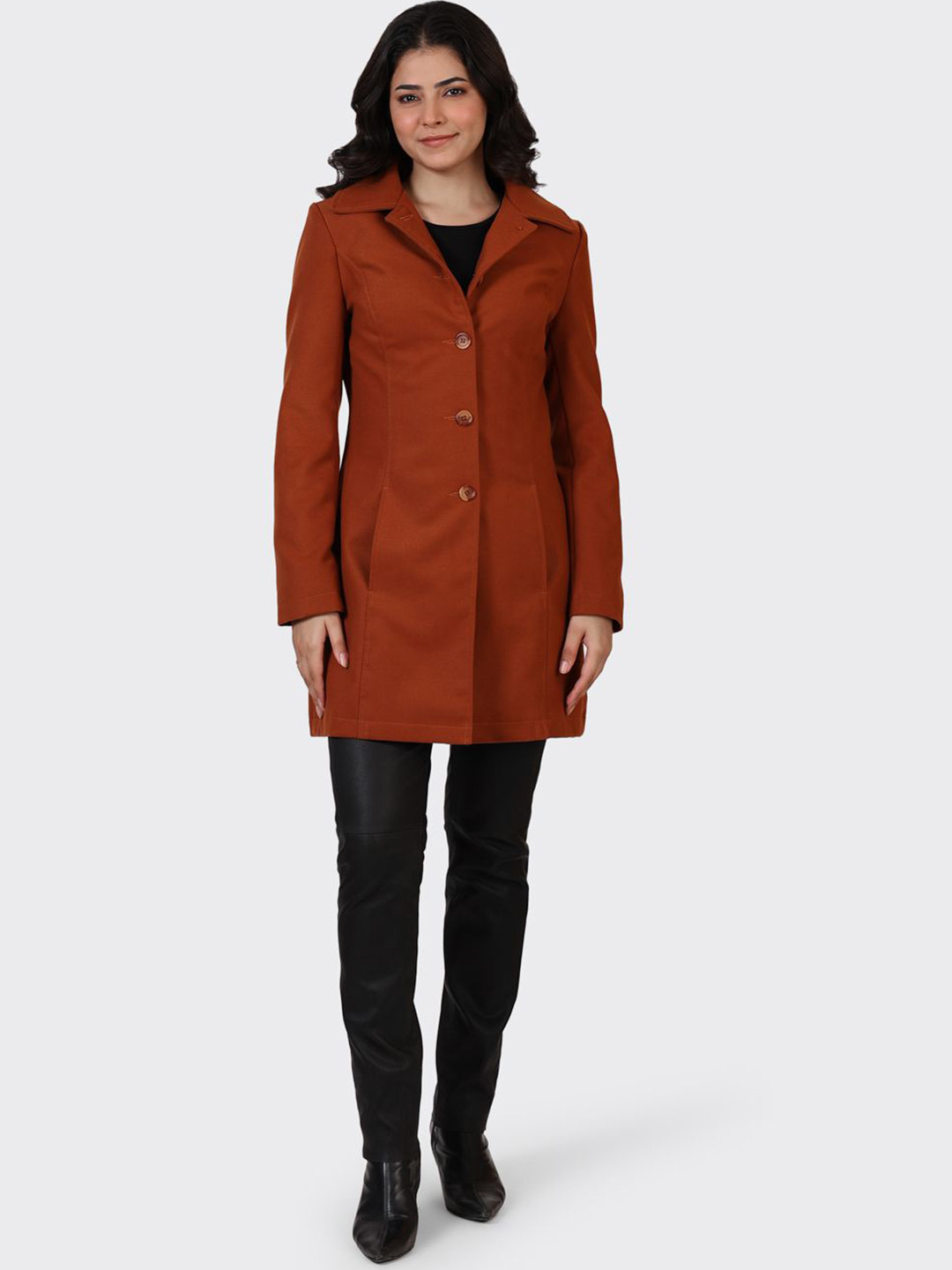 HUE & HIDE Women Wool Shawl Collar Striped Longline Woven Jacket