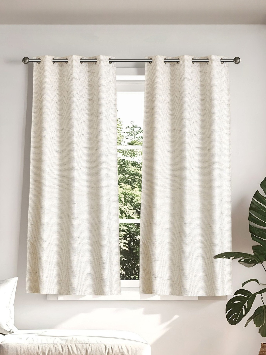 Home Centre Drift Melange Off White 2 Pieces Printed Room Darkening Window Curtains
