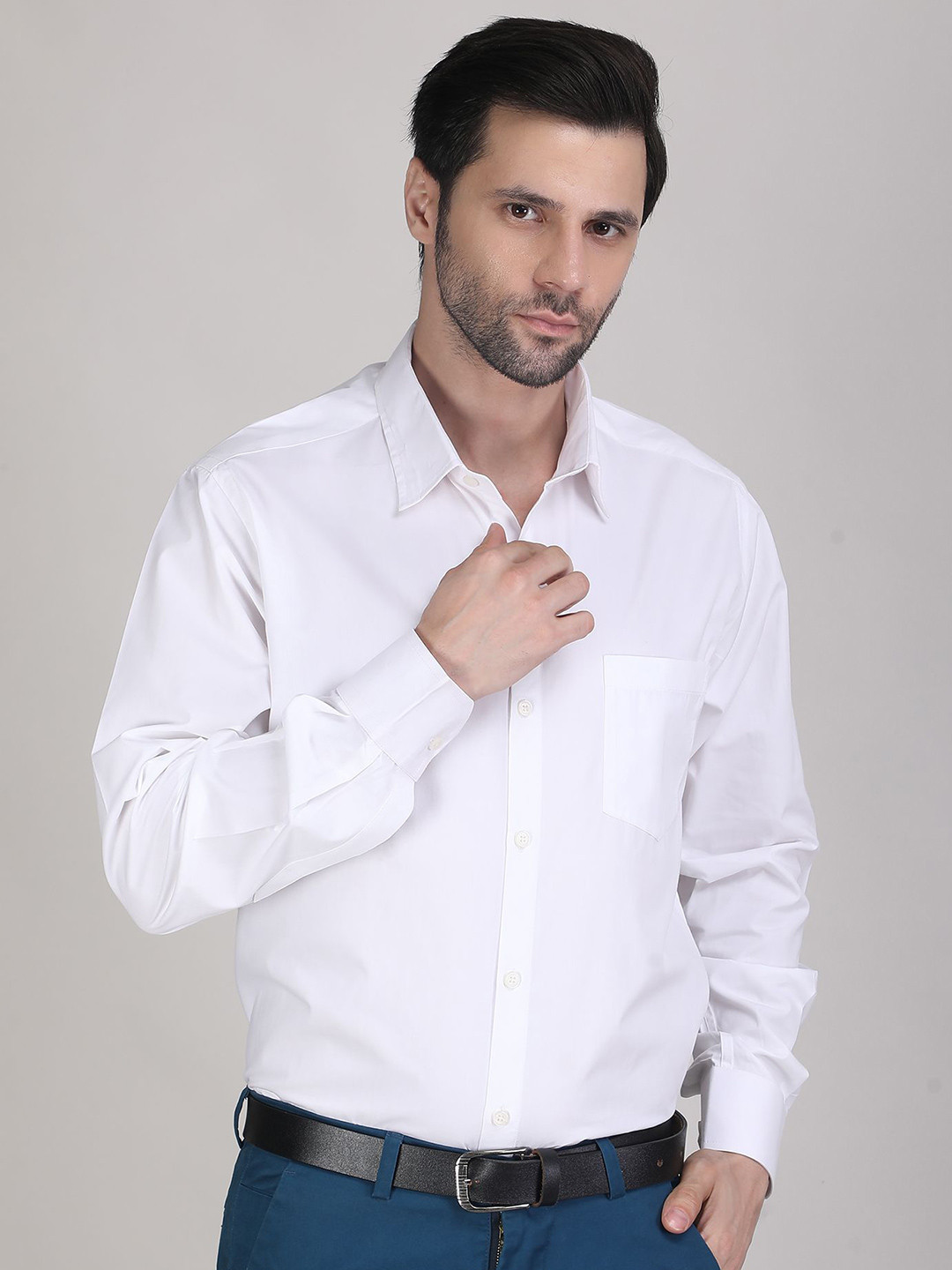 Blue Ronin Men Standard Slim Fit Solid Spread Collar Full Sleeve Cotton Formal Shirt