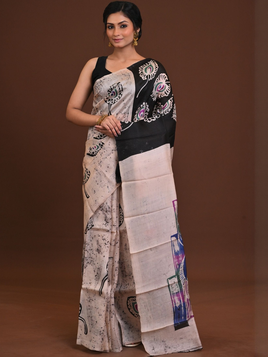 RAM SHYAM collection WOMEN'S DTBP Silk Batik Printed Saree With Blouse Piece