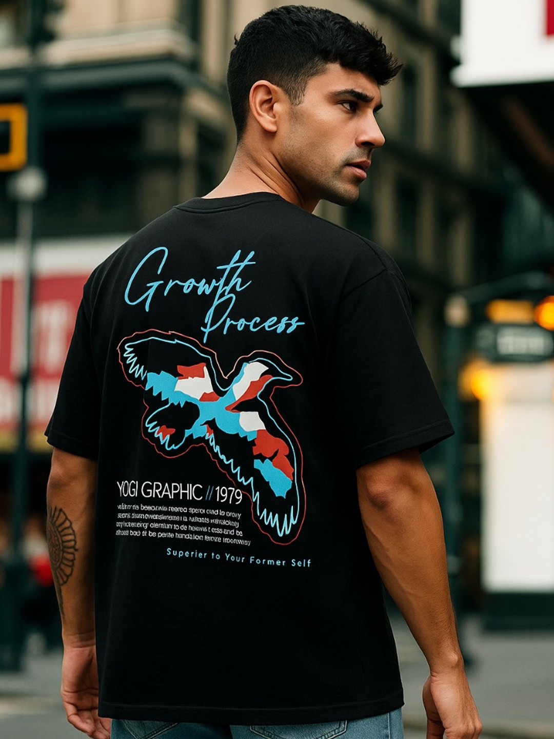 Growth Process Typography Printed Oversized Cotton T-shirt