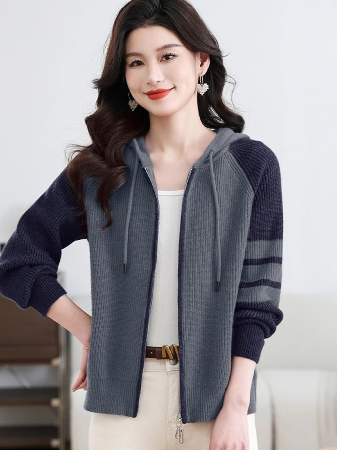 StyleCast Women Colourblocked Loose Fit Long Sleeves Cardigan