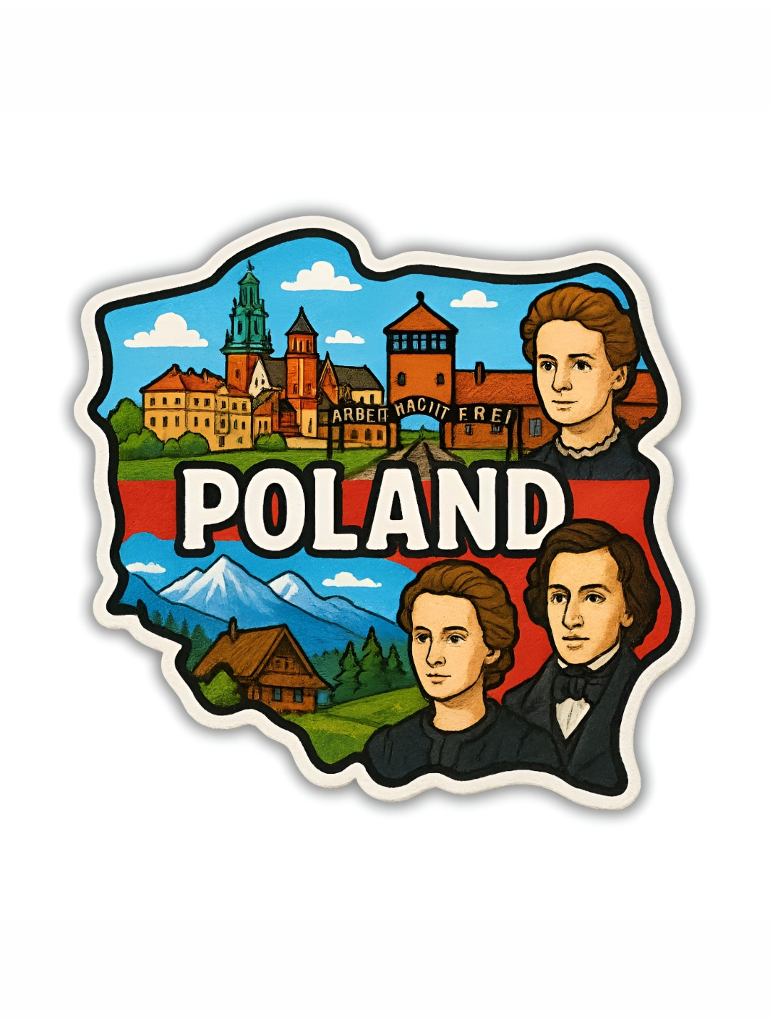 GIFTODAY Blue & Red Poland Printed Decorative Magnet