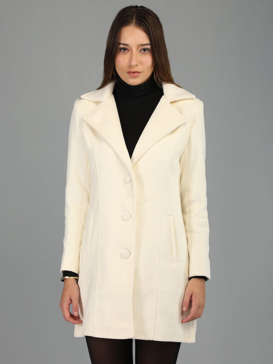 HONNETE Notched Lapel Collar Single-Breasted Stylish Regular Fit Over Coat
