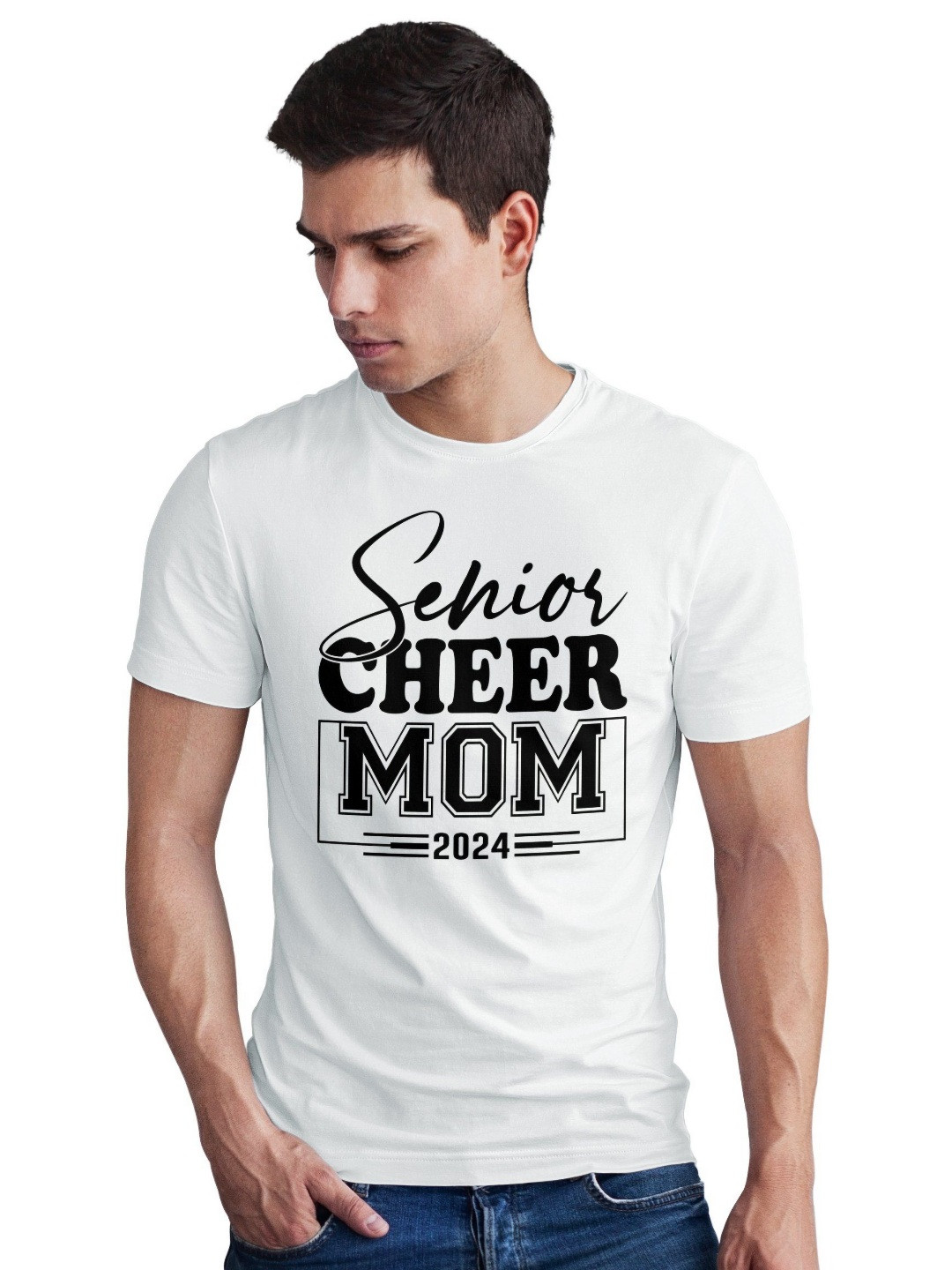 Seekbuylove Men Bio Finish Senior Cheer Mom Round Neck Pure Cotton T-shirt