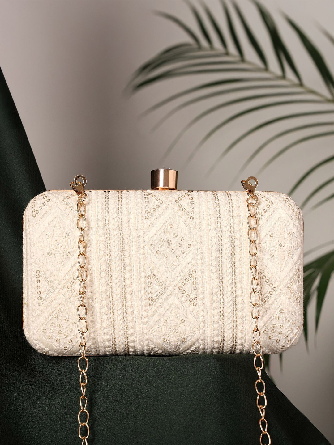 MYBWO Geometric Charm Embroidered Embellished Box Clutch