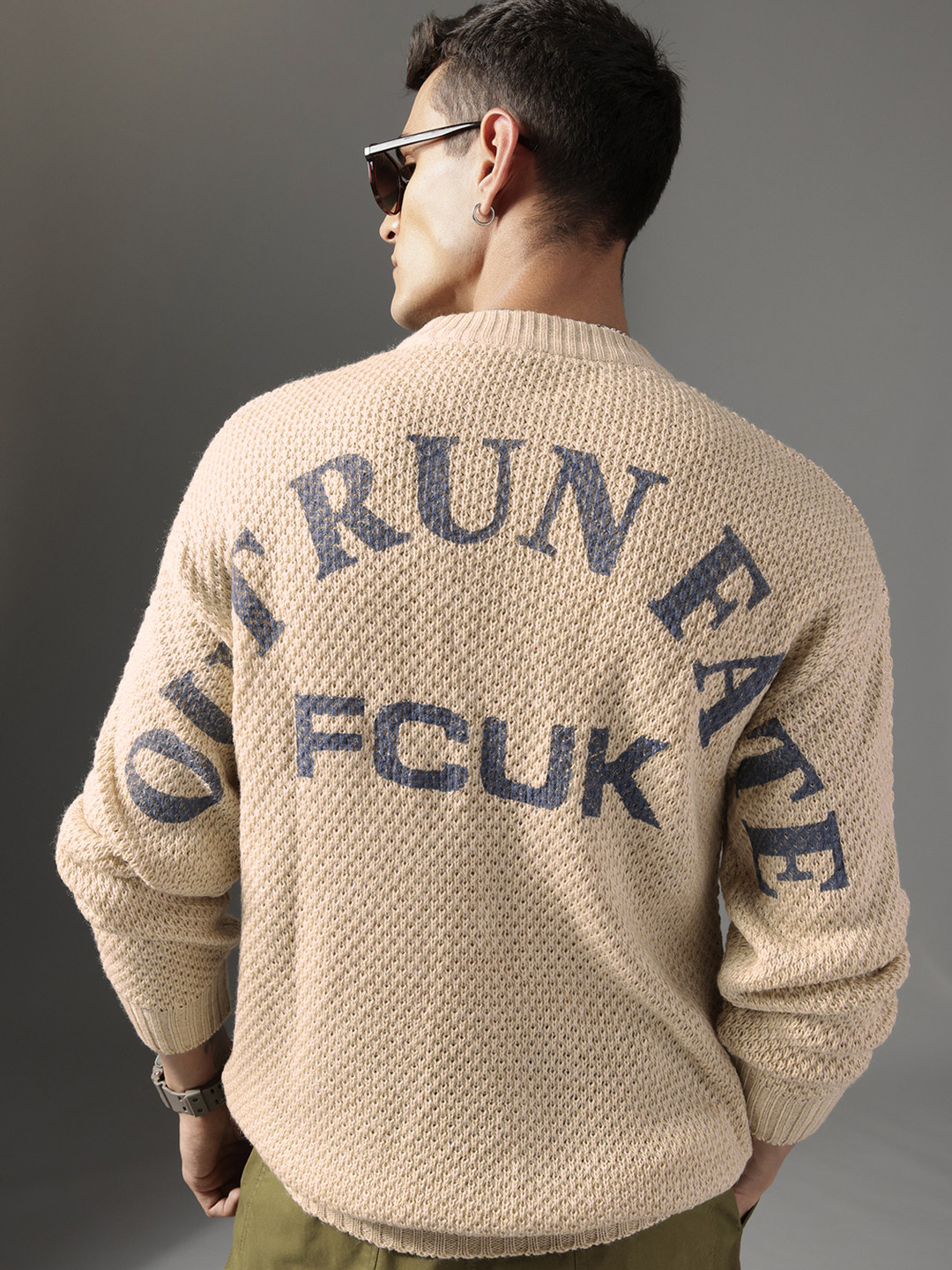 FCUK Typography Self Designed Pure Acrylic Pullover