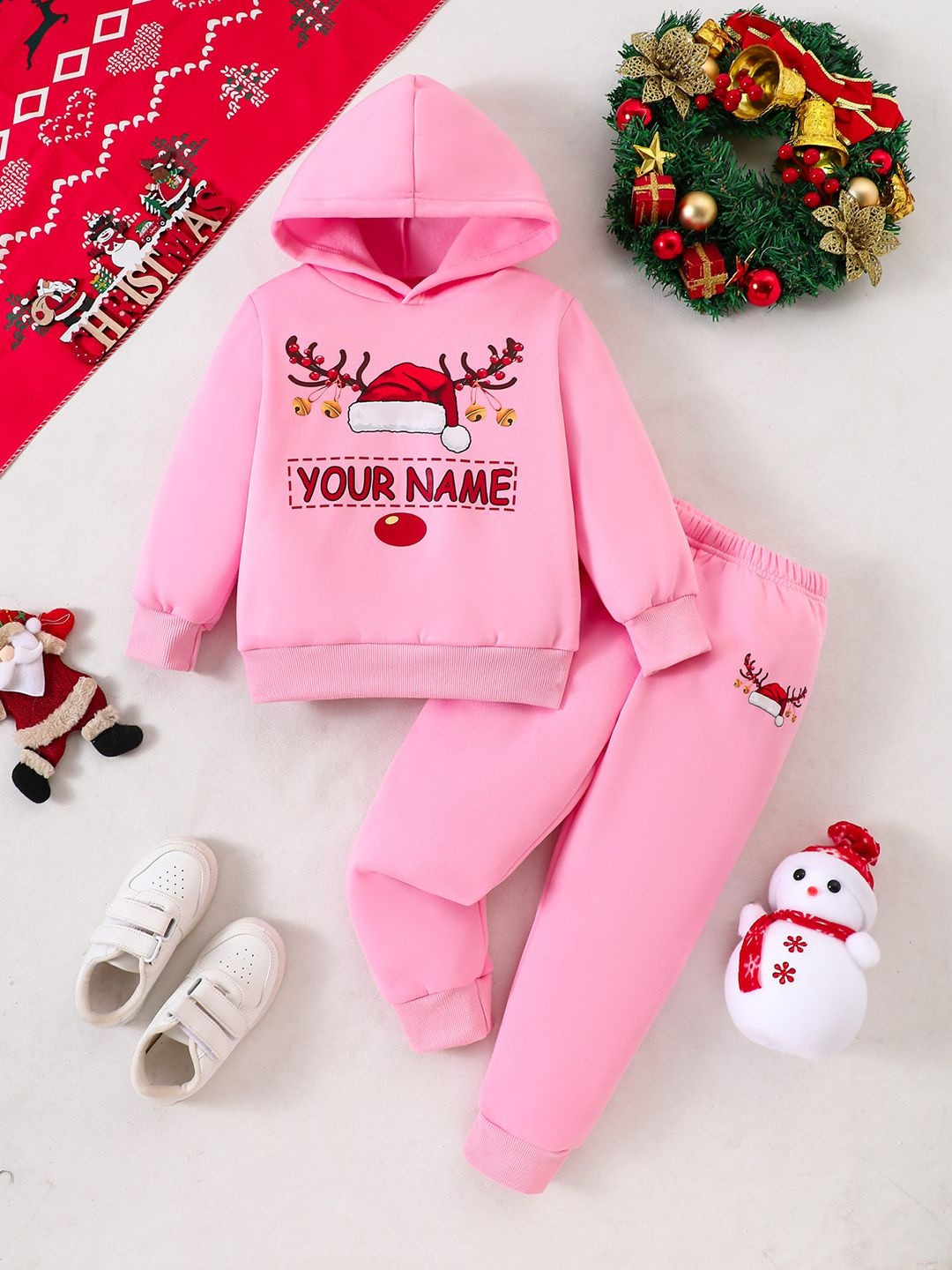 YK Girls Graphics Printed Hooded Sweatshirt With Jogger